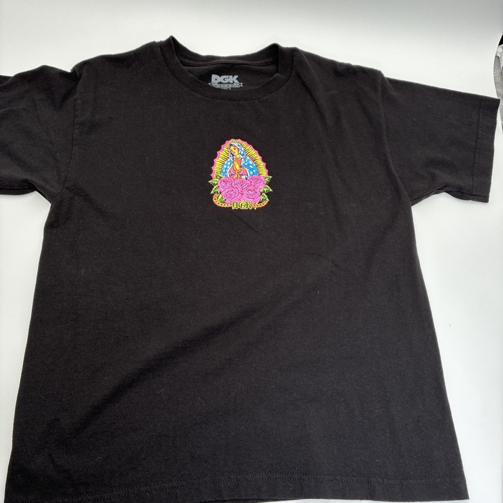 DGK Kids XL Black Graphic T-Shirt Virgin Mary Roses Streetwear Skate Tee